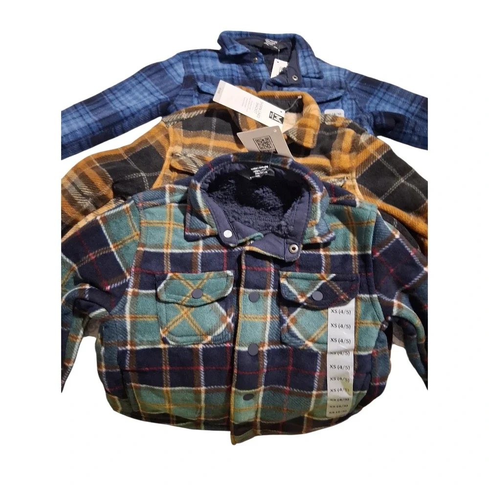 3 Member's Mark Boys Sherpa‎ Lined Shackets Size XS 4/5 Plaid Outerwear Gorpcore